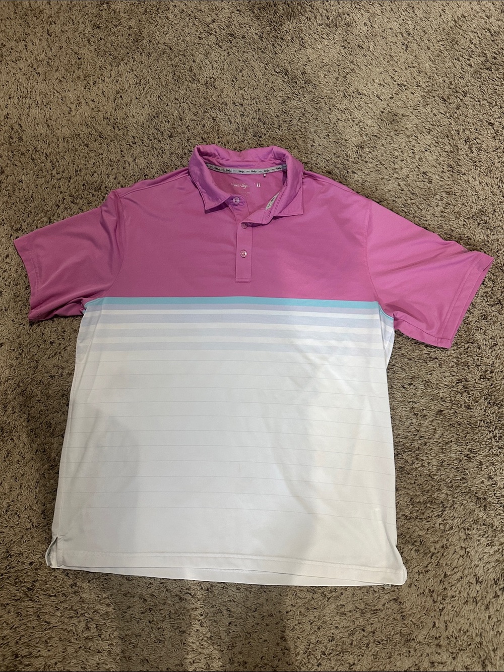 Walter Hagen Men's Pink and White Short-Sleeve golf Polo Shirt